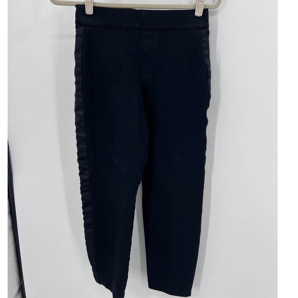Spanx Perfect Black Pant Slim Straight Tuxedo‎ Satin Stripe Ponte Trousers Small